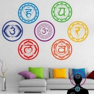 7 piece set colorful chakra vinyl wall stickers.